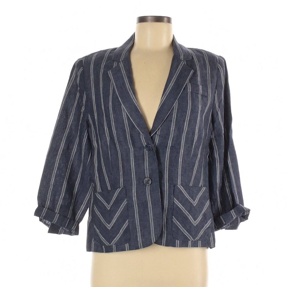 CAbi  Striped 100% Linen Blue Blazer